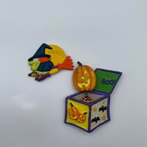 Vintage Halloween Fridge Refrigerator Magnets Retro Witch Pumpkin Jack O Lantern